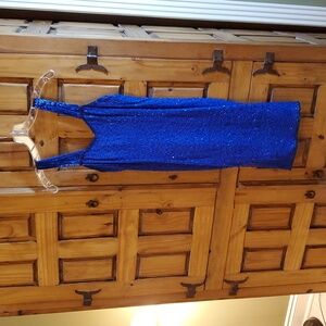 Laurence Kozar Royal Blue Silk Beaded Dress Size Small